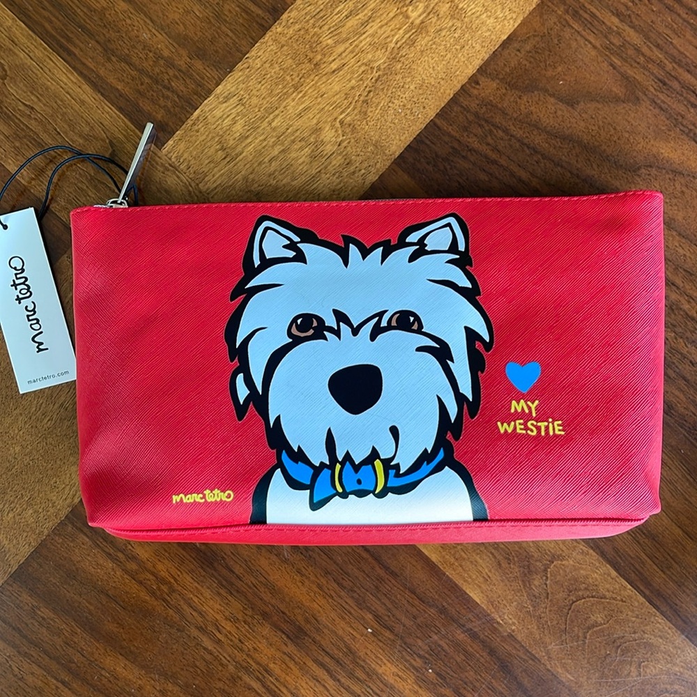 NWT MARC TETRO LOVE MY WESTIE - ZIPPER COSMETIC BAG - RED - ADORABLE!